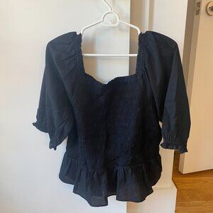 Black, Cotton Peplum Top from Loft, Women's Sz L